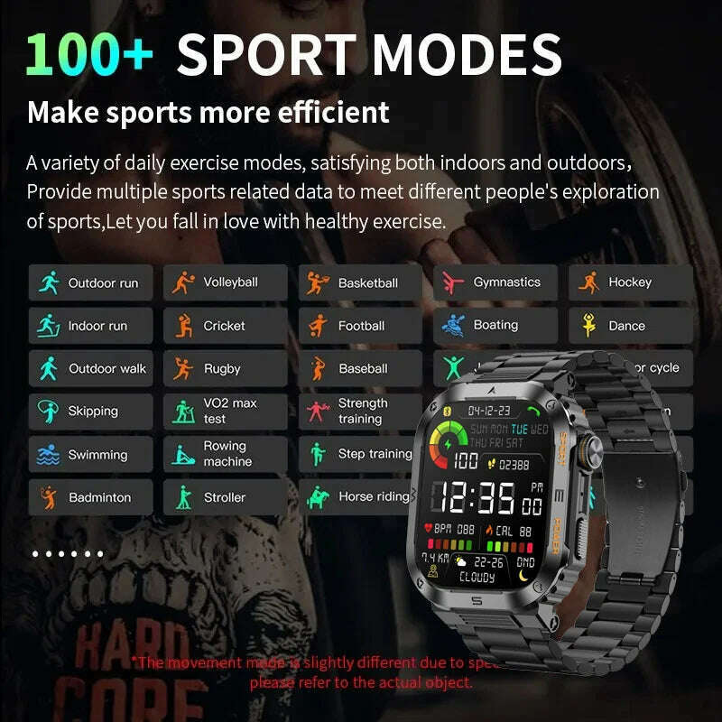 2024 NEW Outdoor Military Smart Watch 2.01 Men Bluetooth Call Smartwatch For Android IOS IP68 Waterproof Sports Fitness Watches - KIMLUD