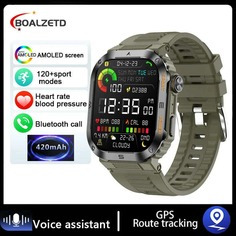 2024 NEW Outdoor Military Smart Watch 2.01 Men Bluetooth Call Smartwatch For Android IOS IP68 Waterproof Sports Fitness Watches - KIMLUD