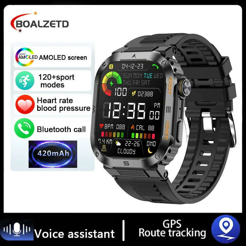 KIMLUD, 2024 NEW Outdoor Military Smart Watch 2.01 Men Bluetooth Call Smartwatch For Android IOS IP68 Waterproof Sports Fitness Watches, Black, KIMLUD Womens Clothes