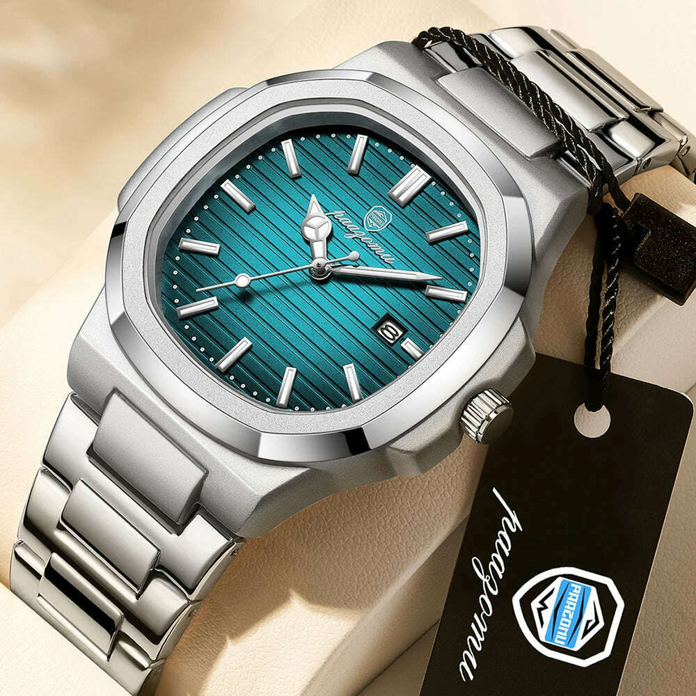 2024 New POEDAGAR Luxury Watch Business Waterproof Male Clock Luminous Date Stainless Steel Square Quartz Men Watch reloj hombre - KIMLUD