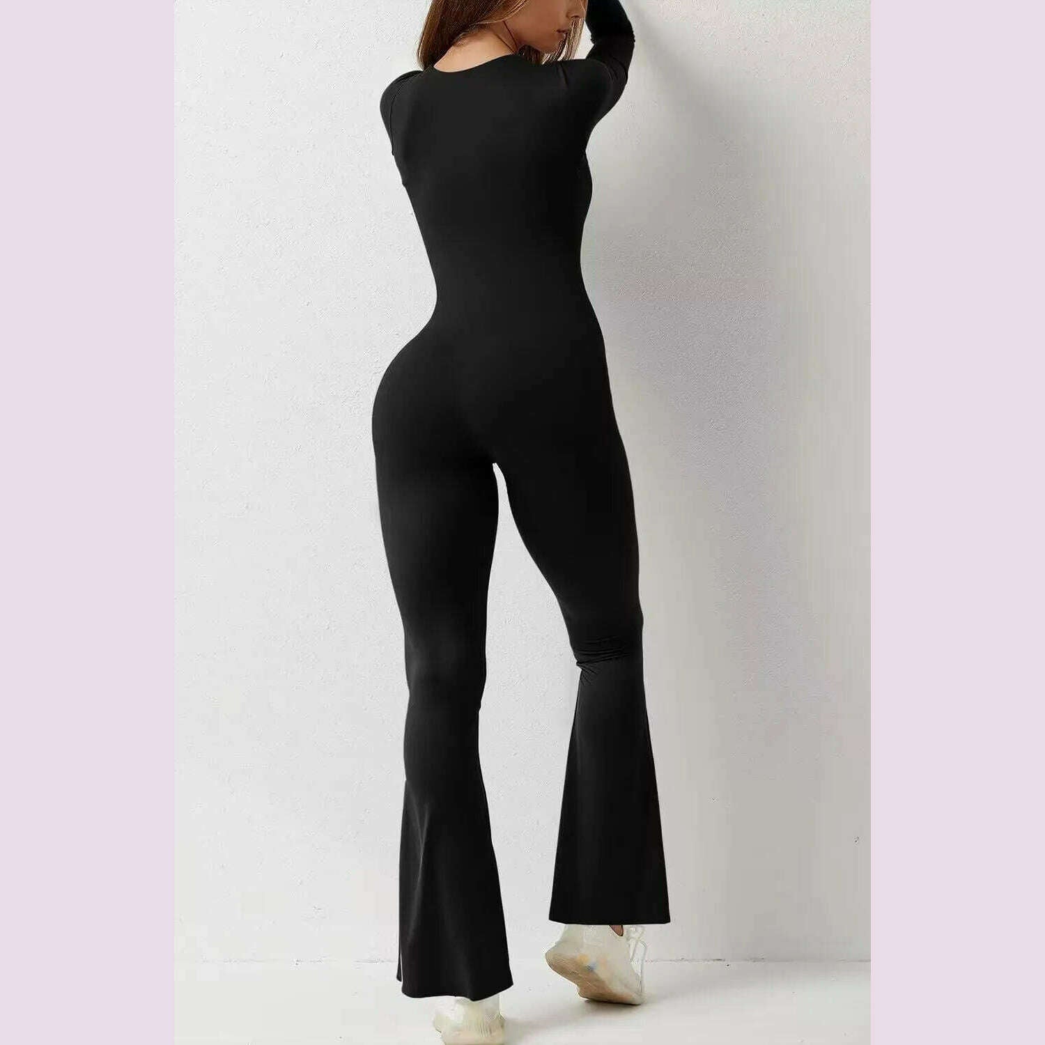 KIMLUD, 2024 New Popular Women Wide Leg Yoga Bodysuit Outfit One Piece Gym Fitness High Quality Sport Long Sleeve Plus Size Jumpsuit, KIMLUD Womens Clothes