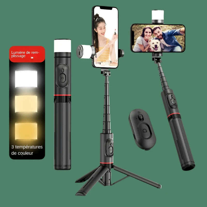 2024 NEW Portable Wireless Bluetooth Phone Telescopic Selfie Stick Tripod With Fill Light for Huawei iPhone 13 Android Xiaomi - KIMLUD