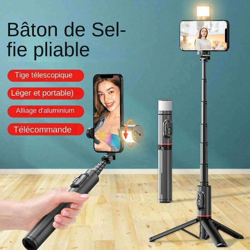 2024 NEW Portable Wireless Bluetooth Phone Telescopic Selfie Stick Tripod With Fill Light for Huawei iPhone 13 Android Xiaomi - KIMLUD