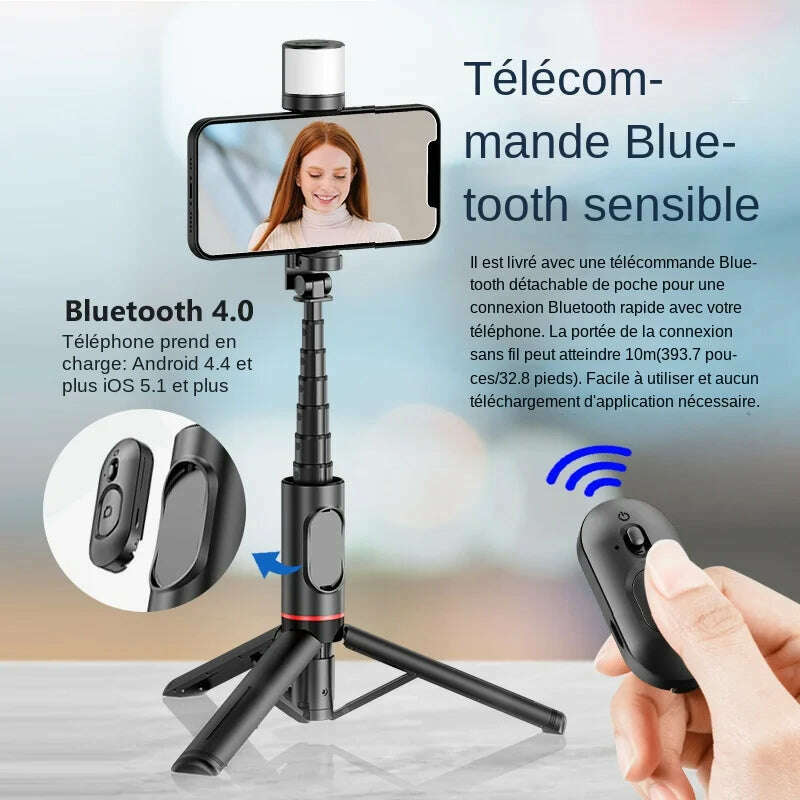 2024 NEW Portable Wireless Bluetooth Phone Telescopic Selfie Stick Tripod With Fill Light for Huawei iPhone 13 Android Xiaomi - KIMLUD