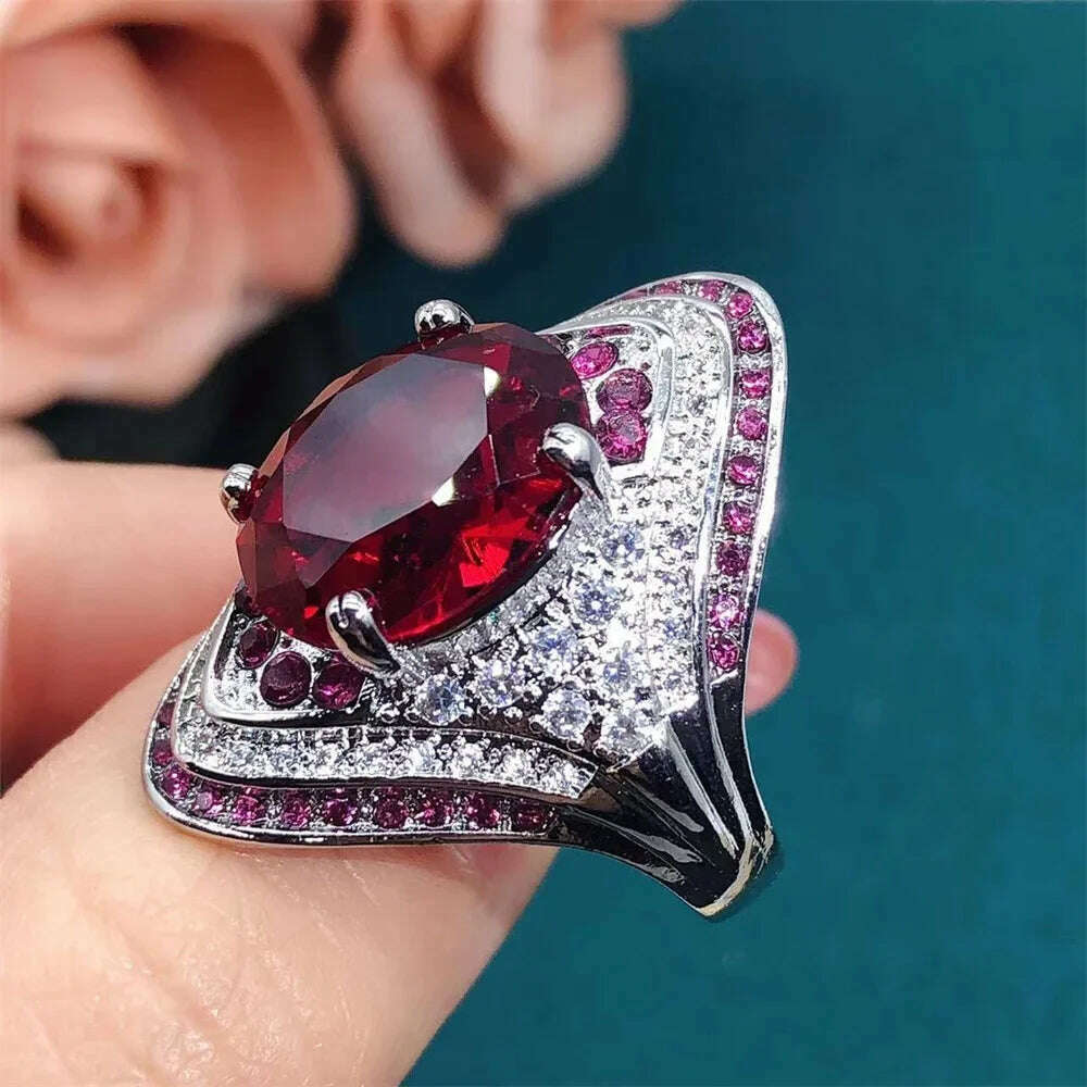 KIMLUD, 2024 New Red Corundum Ring Women's Super Large Zircon Light Luxury Fashion Party Jewelry Dove Egg Shiny  Wholesale, 6 / CR213, KIMLUD APPAREL - Womens Clothes