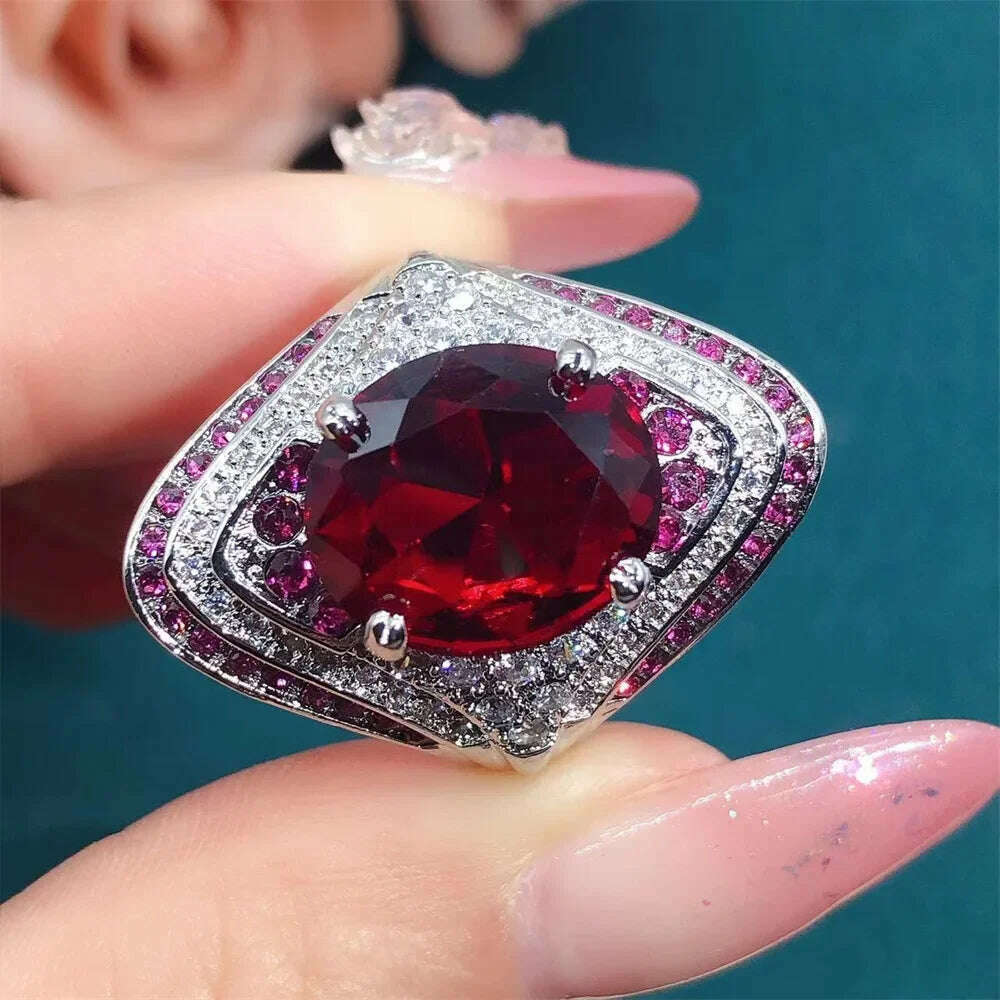 KIMLUD, 2024 New Red Corundum Ring Women's Super Large Zircon Light Luxury Fashion Party Jewelry Dove Egg Shiny  Wholesale, KIMLUD Womens Clothes