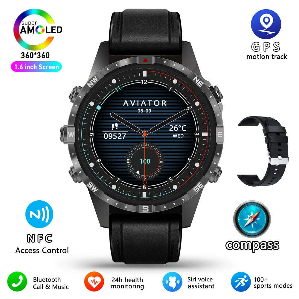 KIMLUD, 2024 NEW Smart Watch GT45 Men Bluetooth Call Outdoor Sports Voice Assistant Compass Health Monitoring Fitness Tracker Smartwatch, Black skin / Outdoors Compass, KIMLUD Womens Clothes