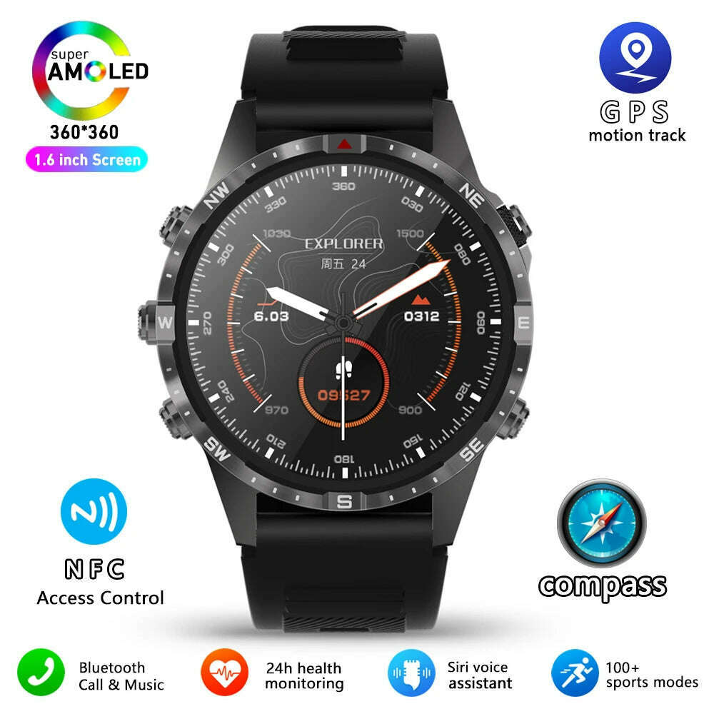 KIMLUD, 2024 NEW Smart Watch GT45 Men Bluetooth Call Outdoor Sports Voice Assistant Compass Health Monitoring Fitness Tracker Smartwatch, Black / Outdoors Compass, KIMLUD Womens Clothes