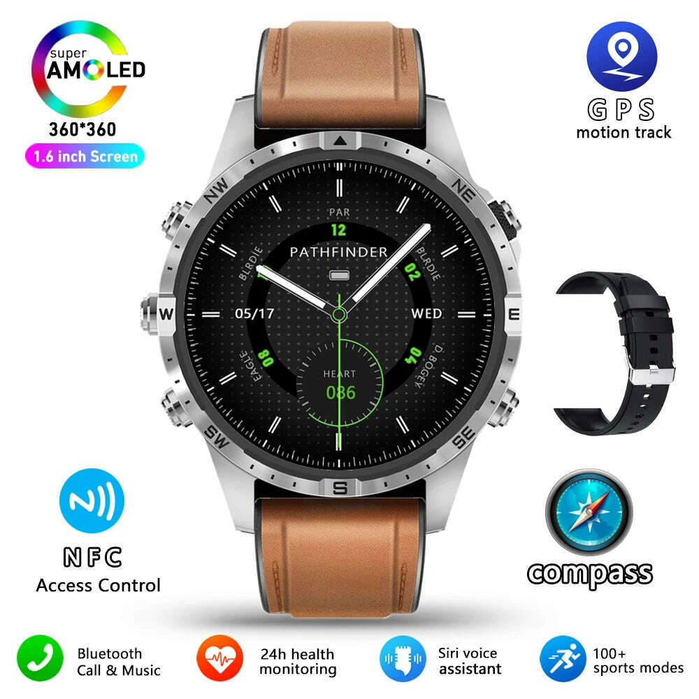 KIMLUD, 2024 NEW Smart Watch GT45 Men Bluetooth Call Outdoor Sports Voice Assistant Compass Health Monitoring Fitness Tracker Smartwatch, Silver shell 1 / Outdoors Compass, KIMLUD Womens Clothes