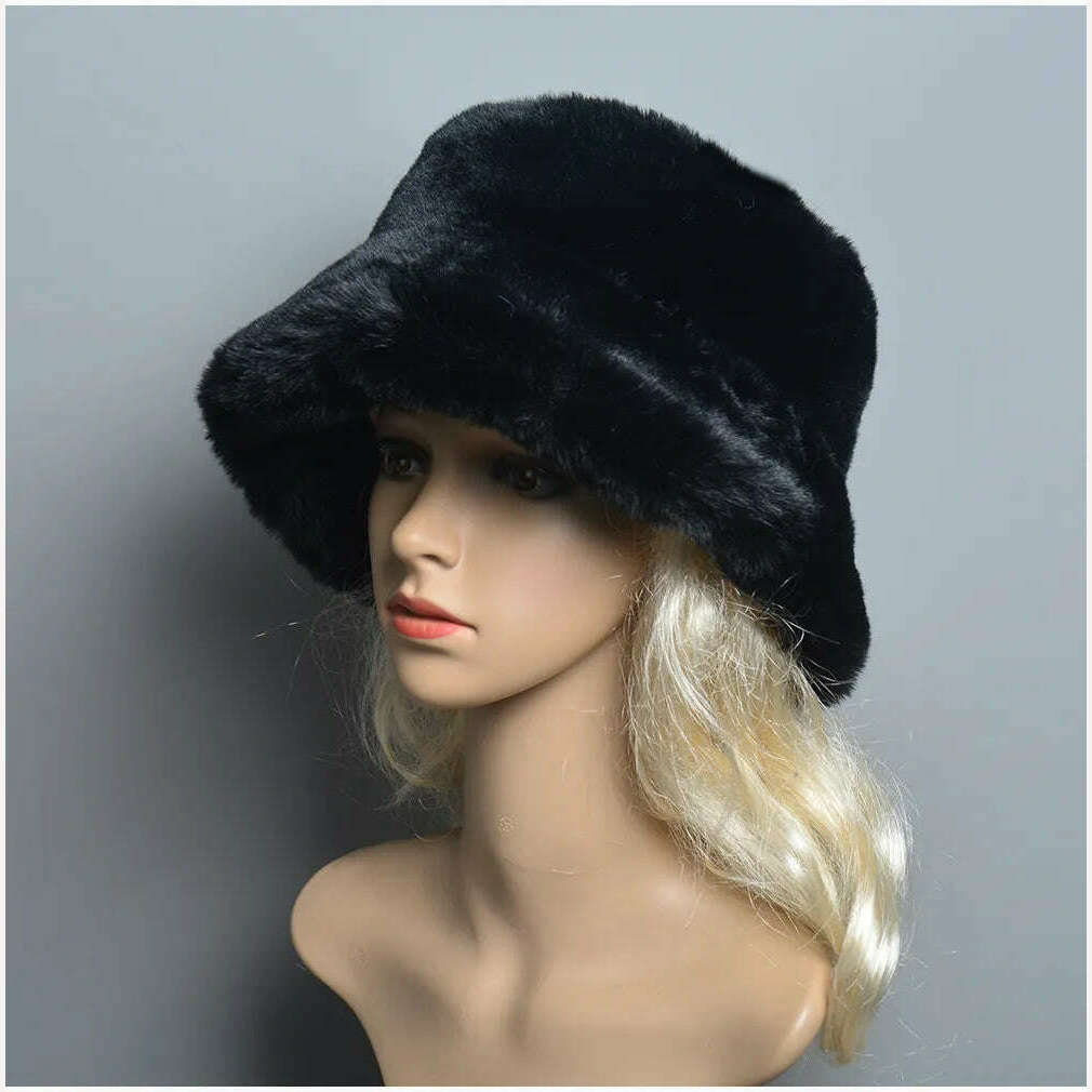 KIMLUD, 2024 New Style Fake Rabbit Fur Hats Super Soft Women Winter Hat Cotton Lining Warm Russian Fashion Ski Beanies Plush Solid Color, KIMLUD Womens Clothes