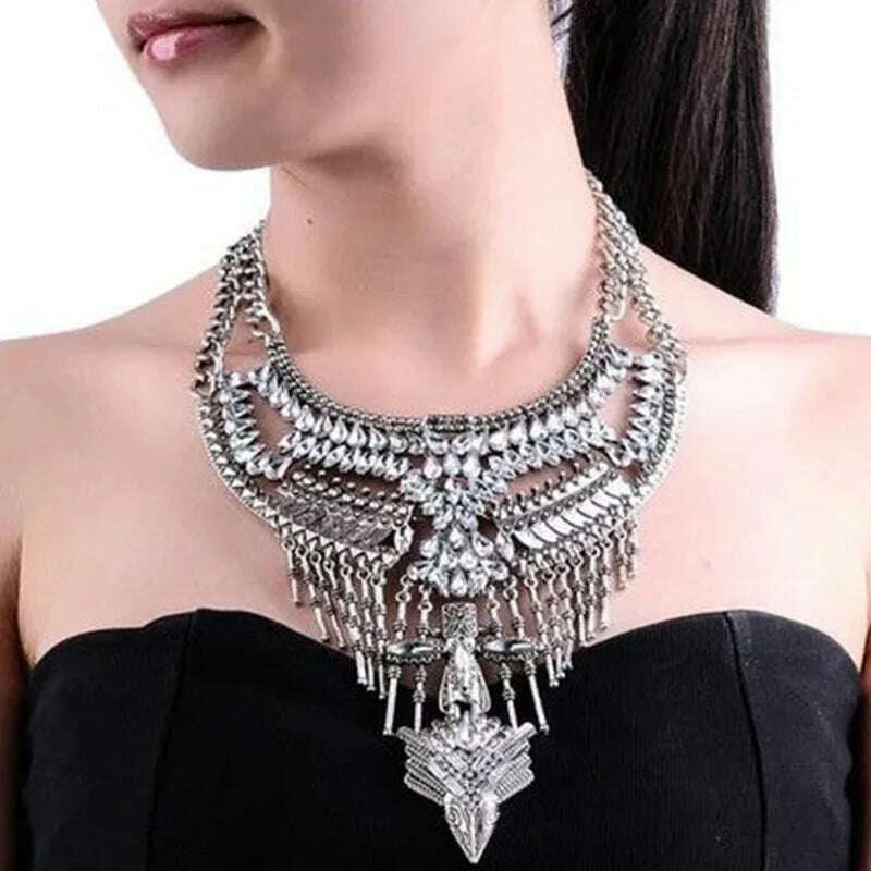 2024 New ZA Indian Boho Ethnic Retro Statement Large Collar Choker Necklace Women Fashion Maxi Vintage Long Necklace Jewelry - KIMLUD