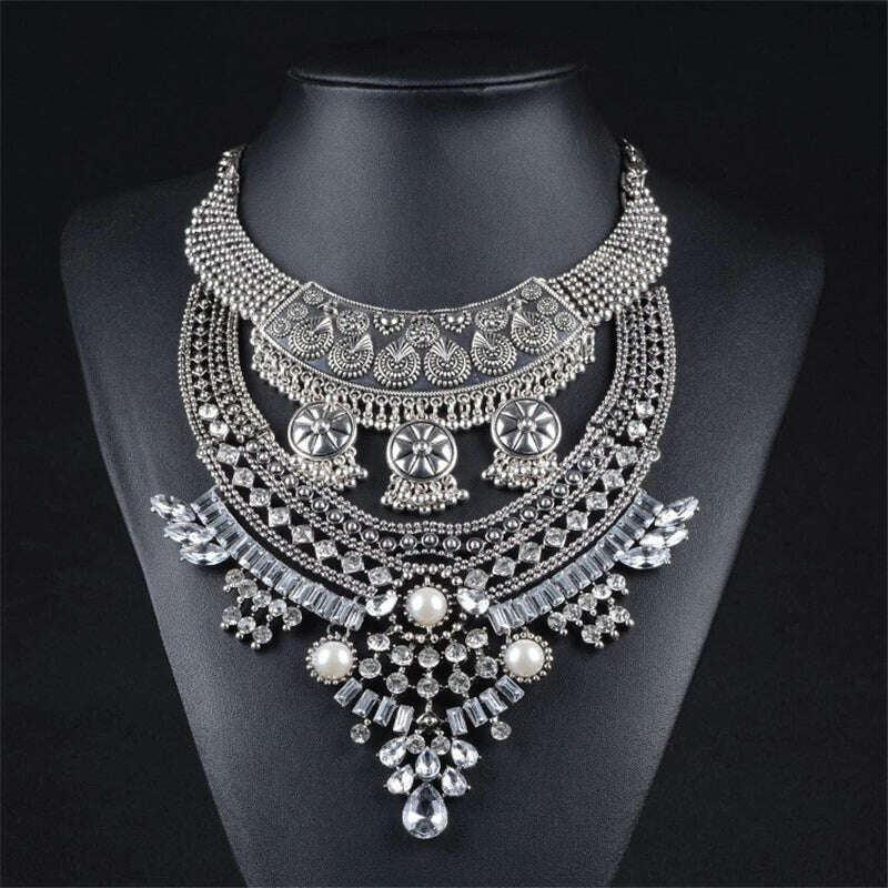 2024 New ZA Indian Boho Ethnic Retro Statement Large Collar Choker Necklace Women Fashion Maxi Vintage Long Necklace Jewelry - KIMLUD