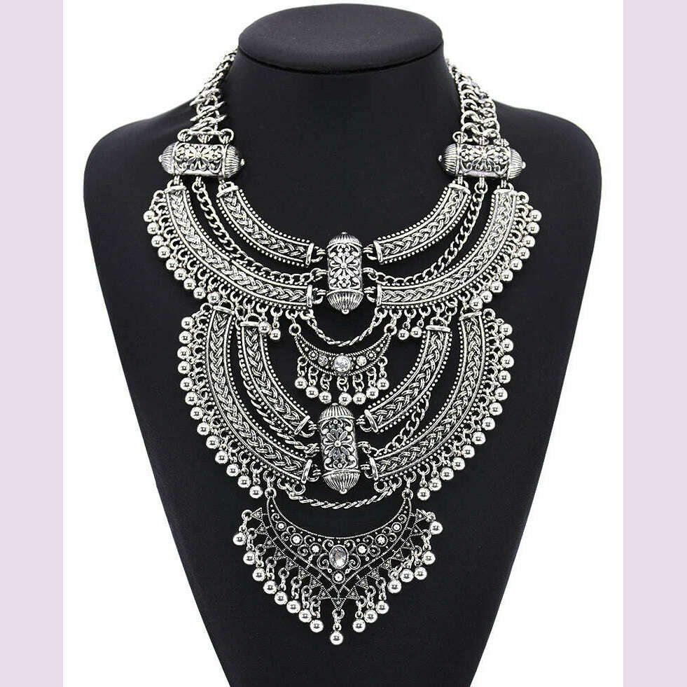 2024 New ZA Indian Boho Ethnic Retro Statement Large Collar Choker Necklace Women Fashion Maxi Vintage Long Necklace Jewelry - KIMLUD