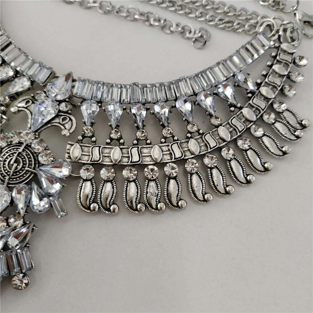 2024 New ZA Vintage Indian Statement Necklace Earrings Women Jewelry Sets Boho Ethnic Metal Big Choker Necklace - KIMLUD