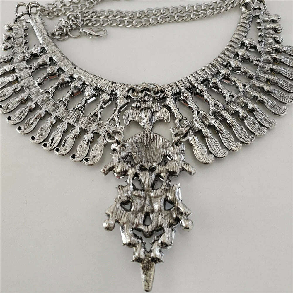 2024 New ZA Vintage Indian Statement Necklace Earrings Women Jewelry Sets Boho Ethnic Metal Big Choker Necklace - KIMLUD