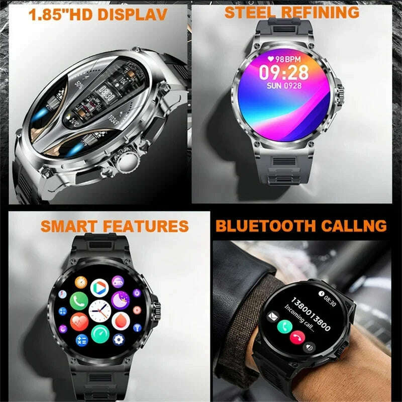 2024 New1.85Inch HD Bluetooth Call Smart Watch Men Sports Fitness Tracker Heart Monitor 710mAh Smartwatch For XIAOMI Android ios - KIMLUD