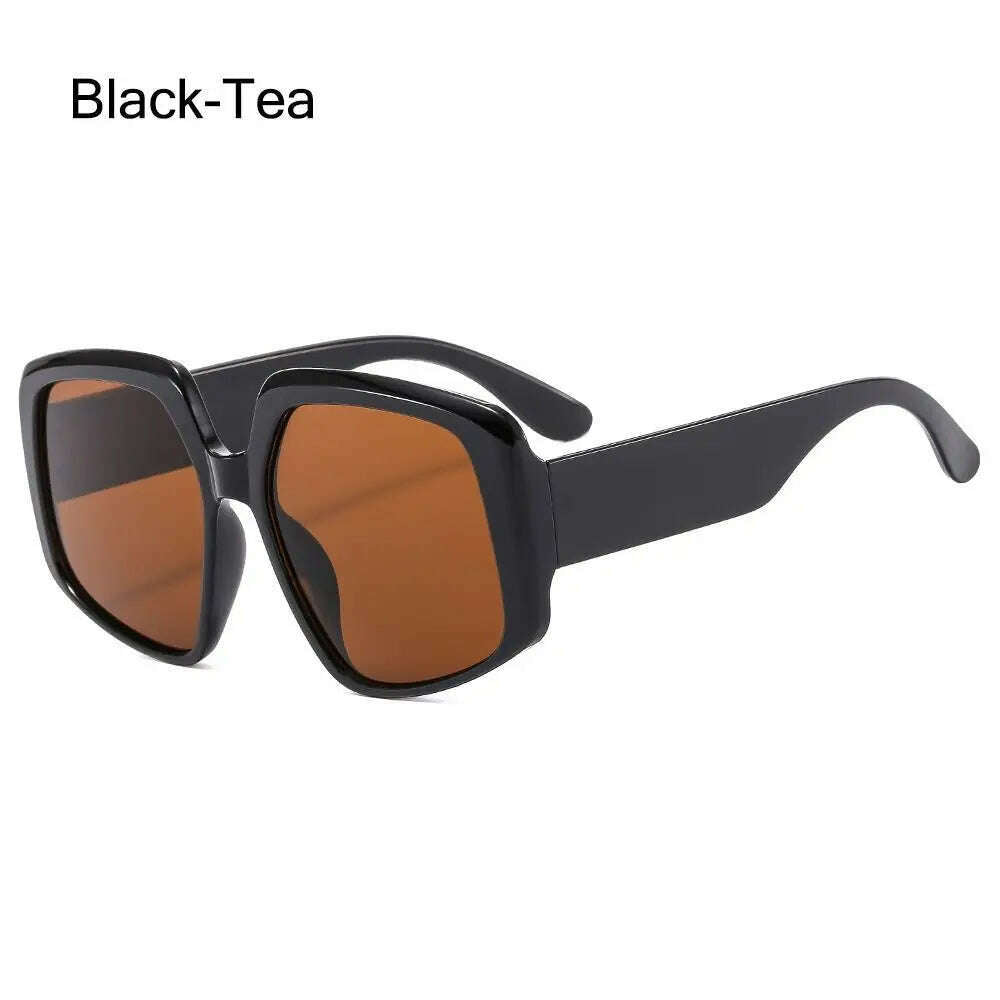 KIMLUD, 2024 Oversized Square Brand Sunglasses Women Vintage Big Frame Women Sun Glasses Fashion Cycling Goggle Shades For Men UV400, Black-Tea, KIMLUD Womens Clothes