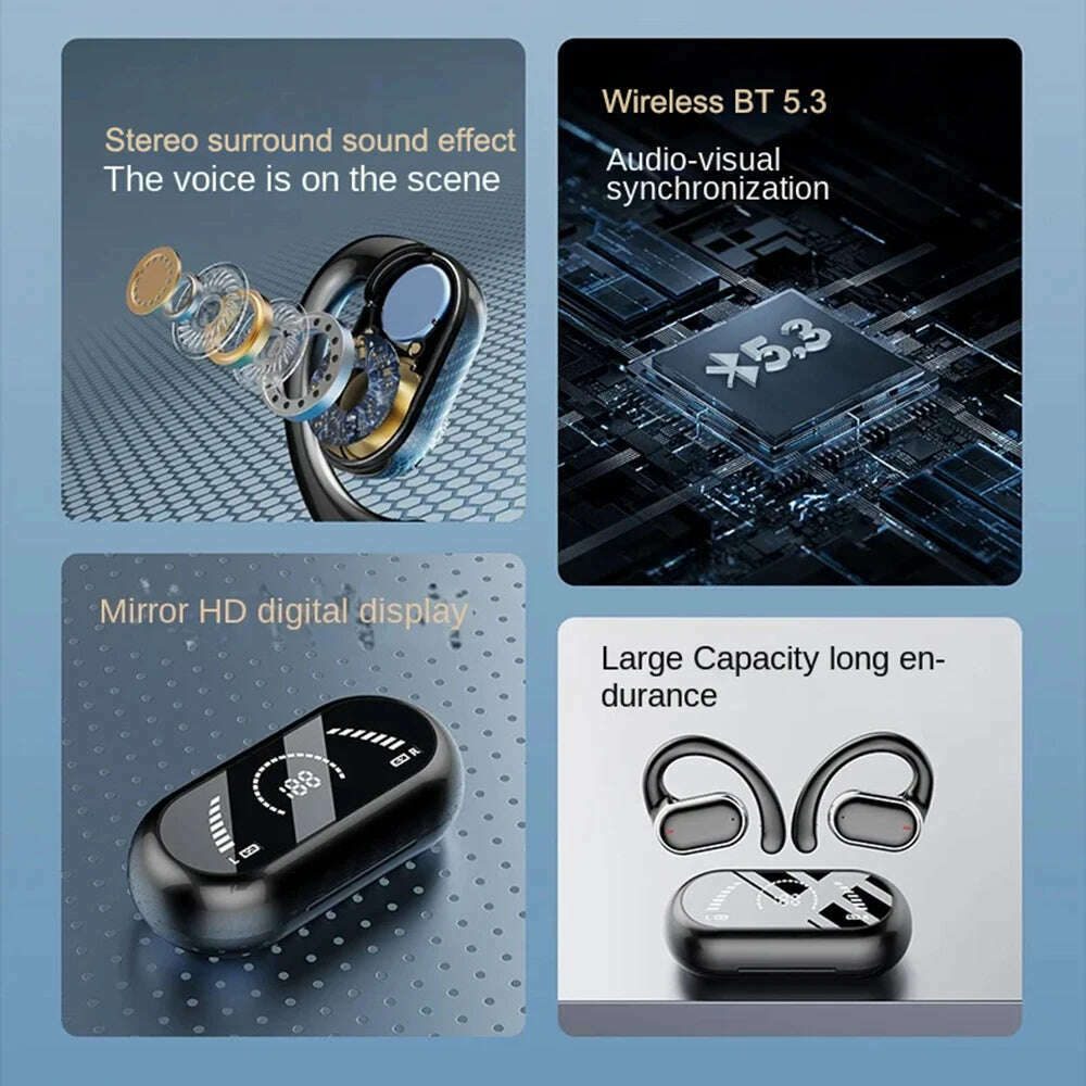 2024 OWS Earhook Earphones Bluetooth 5.3 Low Latency Gaming Sport Headset Waterproof HiFi Stereo Noise Reduction Earbuds - KIMLUD