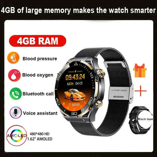 KIMLUD, 2024 Smart Watch Men 4GB ROM Bluetooth Call NFC IP68 Waterproof GPS Track AI Voice Assistant Women Smart Watch For Huawei Xiaomi, Black mesh belt / BT Call Watch / CHINA, KIMLUD Womens Clothes