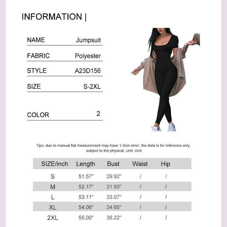 KIMLUD, 2024 Spring and Summer New Women's Short Sleeve Solid Colour Skinny Jumpsuit Fashion Sports Fitness U Neck Jumpsuit, KIMLUD Womens Clothes