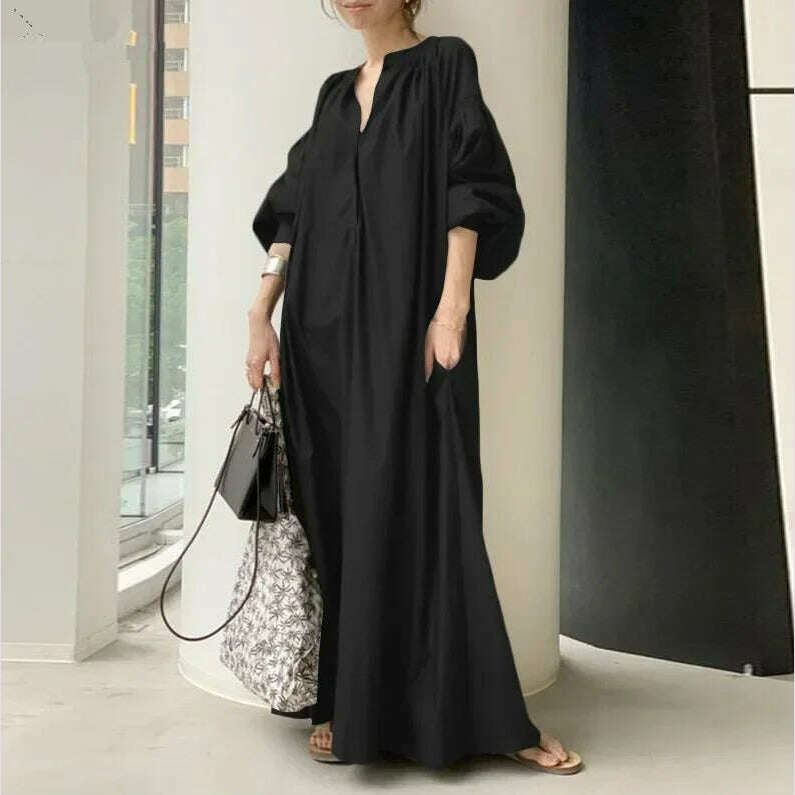 KIMLUD, 2024 Spring Cotton Linen Women Dress White Pocket Long Dresses Female Winter Trendy Elegant Casual Korean Fashion Clothes Ladies, black / 4XL, KIMLUD APPAREL - Womens Clothes