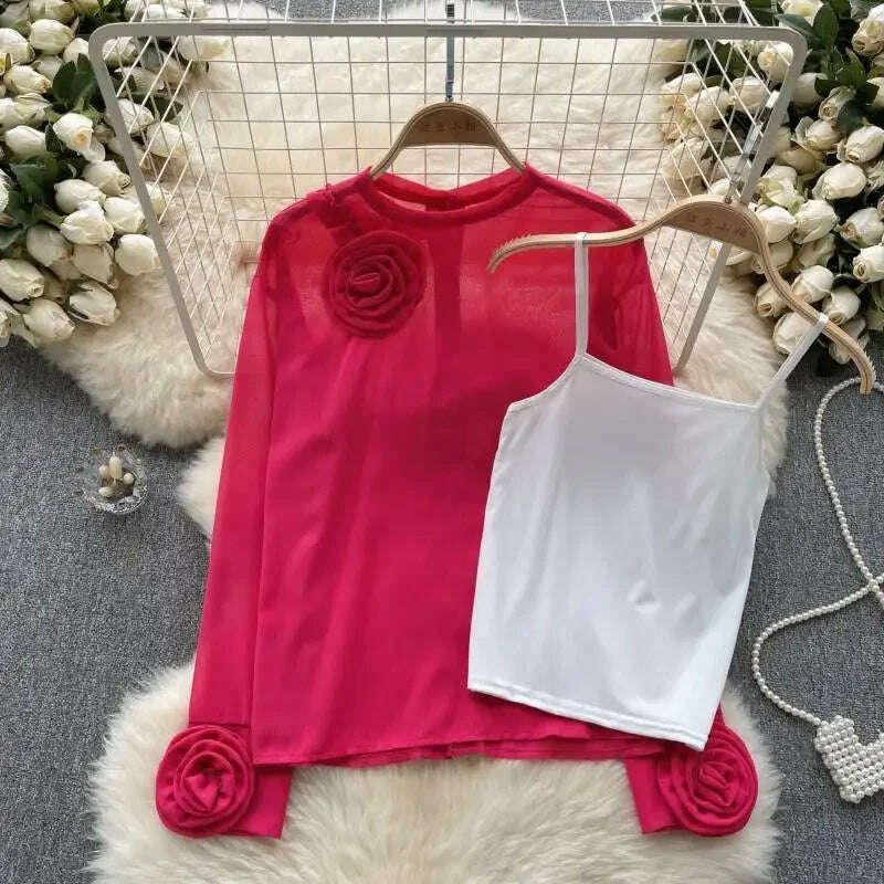 KIMLUD, 2024 Spring New Elegant Fashion Harajuku Shirt Lady All Match Tops Women Loose Casual Tshirts Solid Pullover Long Sleeve Blusa, Rose Red / XL, KIMLUD APPAREL - Womens Clothes