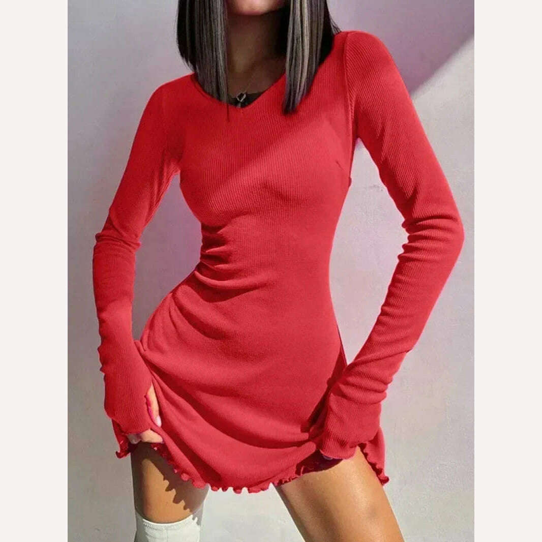 2024 Spring Sexy Tunics High Waist Bandage A-line Short Dresses for Women Streetwear Fashion Long Sleeve Lace-up Black Dress - KIMLUD