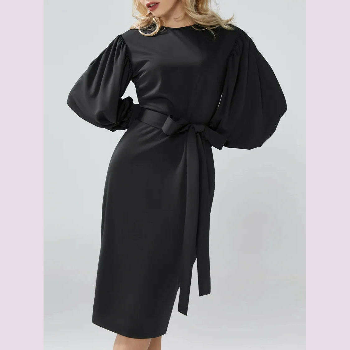 KIMLUD, 2024 Spring Women's Long Dress Black Lantern Sleeve Bandage Elegant Dresses Female Fashion Casual Party Formal Clothing Ladies, KIMLUD Womens Clothes