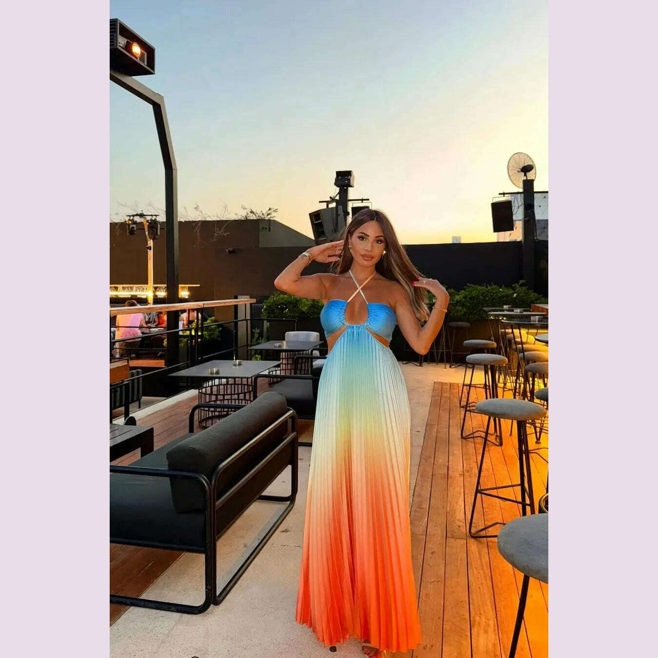 2024 Summer Fashion Women Long Dress Sexy Halter Neck Dress Sleeveless Hanging Trint Comfortable Party Club Women Streetwear - KIMLUD