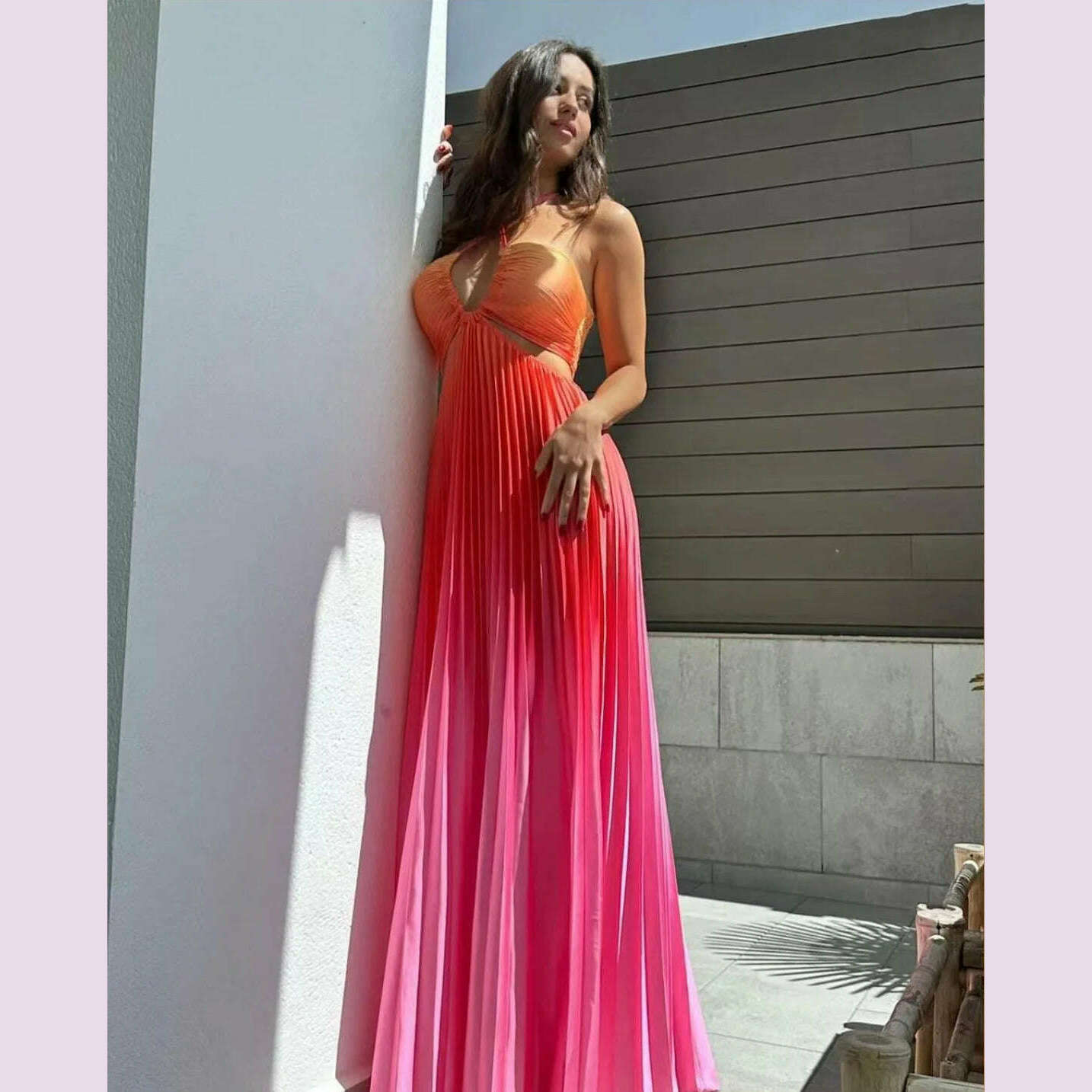 2024 Summer Fashion Women Long Dress Sexy Halter Neck Dress Sleeveless Hanging Trint Comfortable Party Club Women Streetwear - KIMLUD