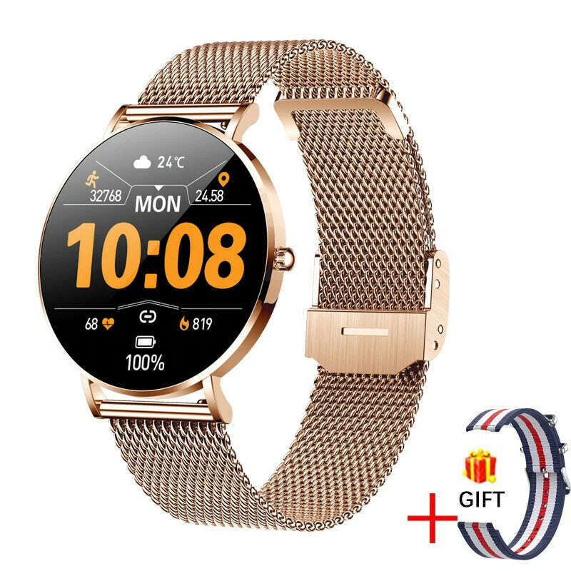 KIMLUD, 2024 Ultra Thin Smart Watch For Women Full Touch Screen IP67 Waterproof Ladies Watches Sports Fitness Tracker Women’s Smartwatch, mesh belt gold, KIMLUD APPAREL - Womens Clothes