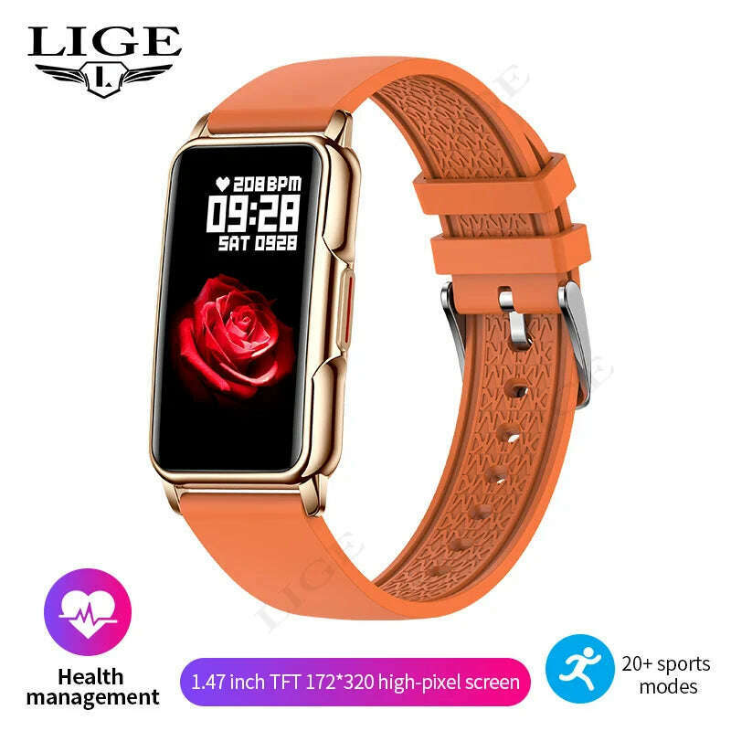 KIMLUD, 2024 Watch Women Smart Watch Men Bluetooth Connected Phone Music Fitness Sports Bracelet Man Waterproof Smartwatch Sleep Monitor, Orange, KIMLUD Womens Clothes