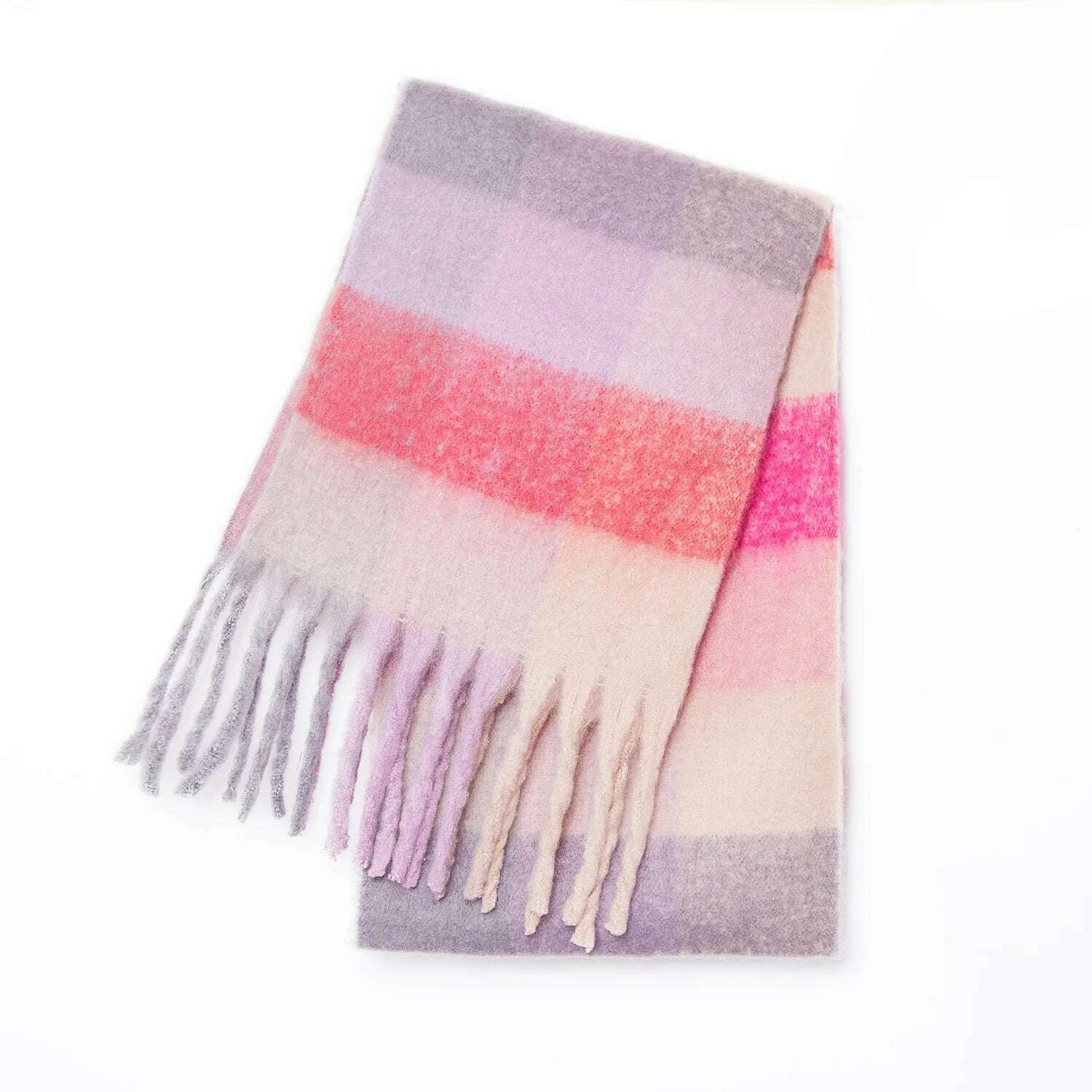 2024 Winter Thick Warm Scarf Women Cashmere Shawl and Wraps Pashmina Neckerchief Bufanda Female Rainbow Hairy Tessel Echarpe New - KIMLUD