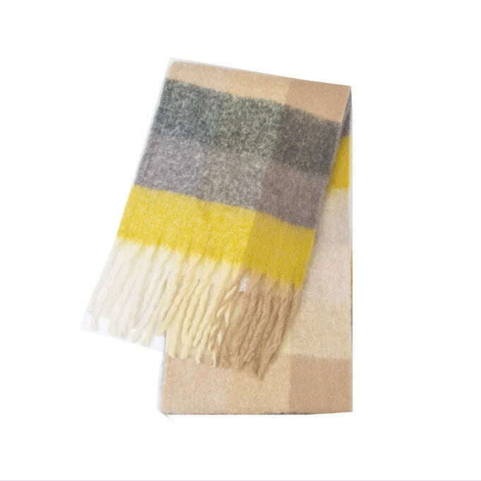 2024 Winter Thick Warm Scarf Women Cashmere Shawl and Wraps Pashmina Neckerchief Bufanda Female Rainbow Hairy Tessel Echarpe New - KIMLUD