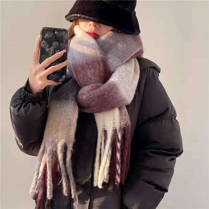 2024 Winter Thick Warm Scarf Women Cashmere Shawl and Wraps Pashmina Neckerchief Bufanda Female Rainbow Hairy Tessel Echarpe New - KIMLUD