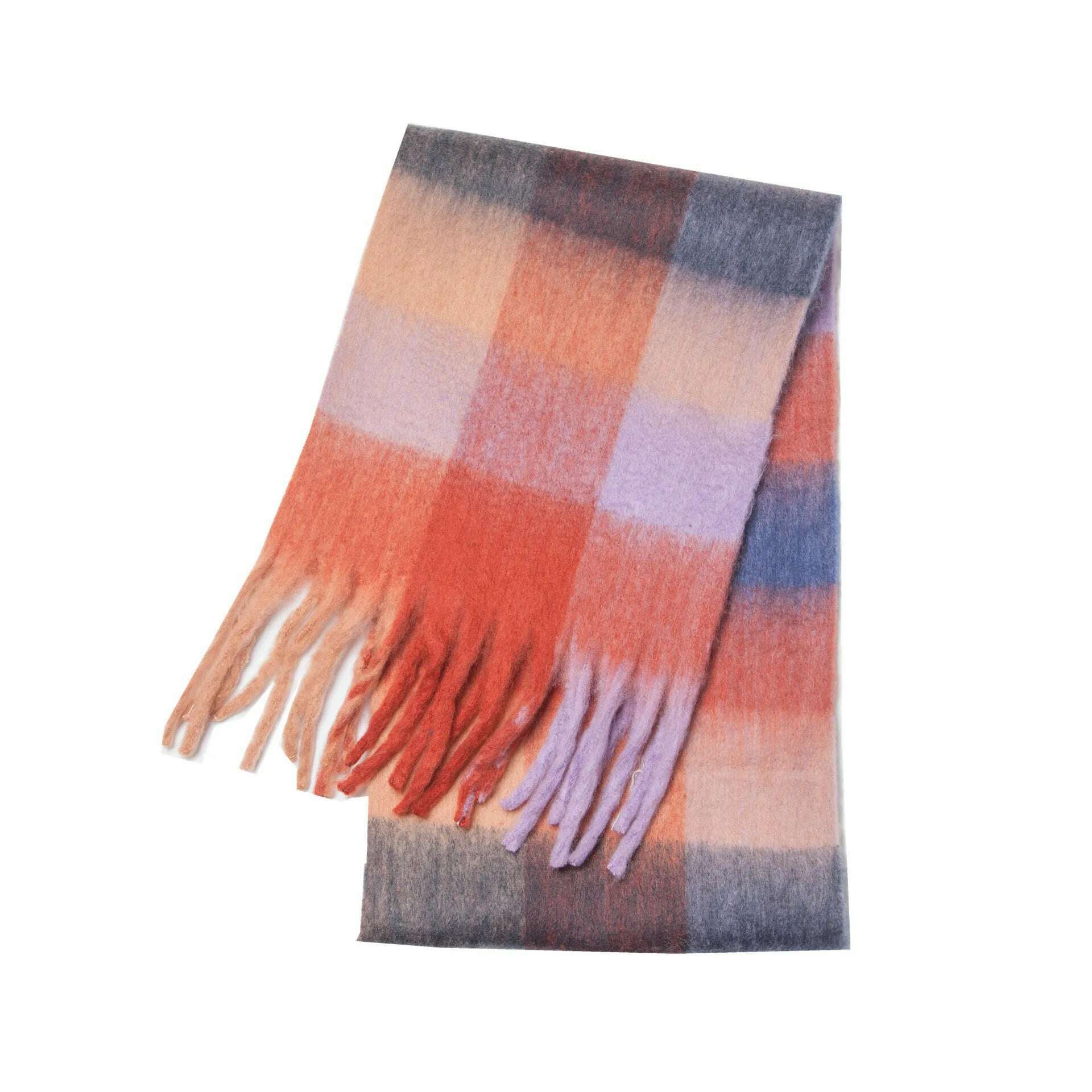 2024 Winter Thick Warm Scarf Women Cashmere Shawl and Wraps Pashmina Neckerchief Bufanda Female Rainbow Hairy Tessel Echarpe New - KIMLUD