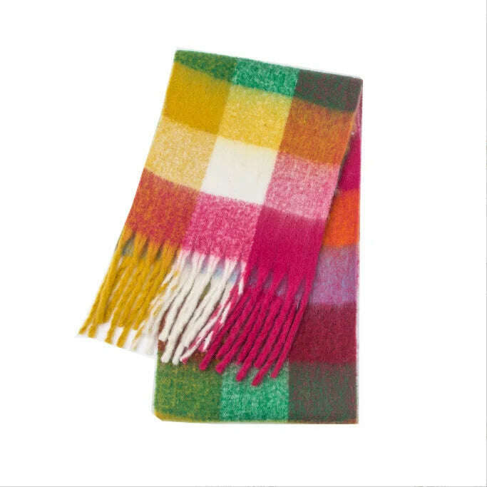 2024 Winter Thick Warm Scarf Women Cashmere Shawl and Wraps Pashmina Neckerchief Bufanda Female Rainbow Hairy Tessel Echarpe New - KIMLUD