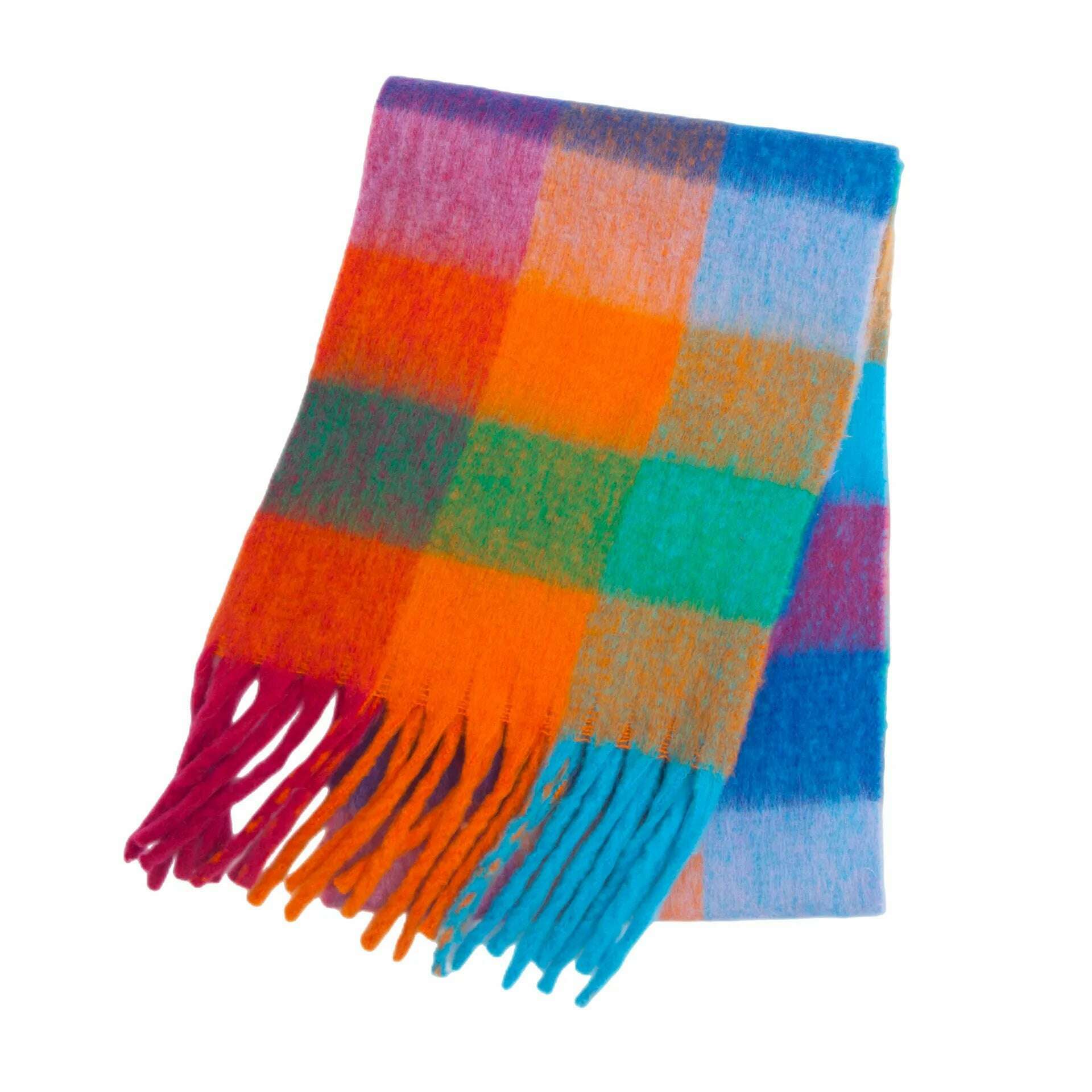 2024 Winter Thick Warm Scarf Women Cashmere Shawl and Wraps Pashmina Neckerchief Bufanda Female Rainbow Hairy Tessel Echarpe New - KIMLUD