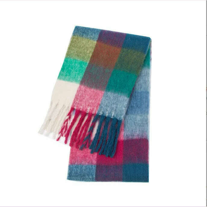 2024 Winter Thick Warm Scarf Women Cashmere Shawl and Wraps Pashmina Neckerchief Bufanda Female Rainbow Hairy Tessel Echarpe New - KIMLUD