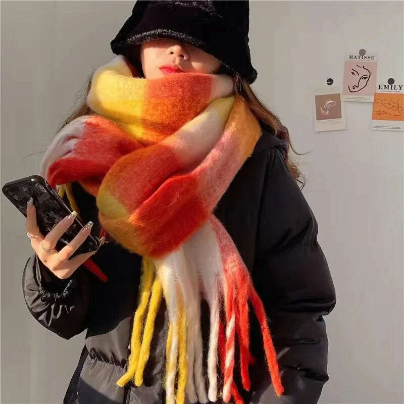 2024 Winter Thick Warm Scarf Women Cashmere Shawl and Wraps Pashmina Neckerchief Bufanda Female Rainbow Hairy Tessel Echarpe New - KIMLUD