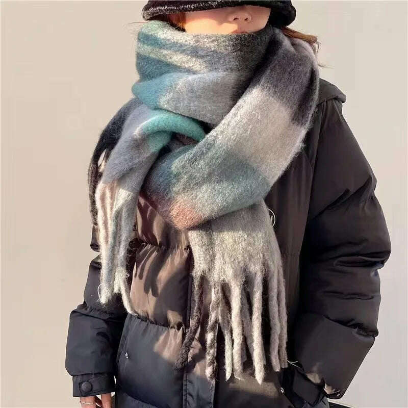 2024 Winter Thick Warm Scarf Women Cashmere Shawl and Wraps Pashmina Neckerchief Bufanda Female Rainbow Hairy Tessel Echarpe New - KIMLUD