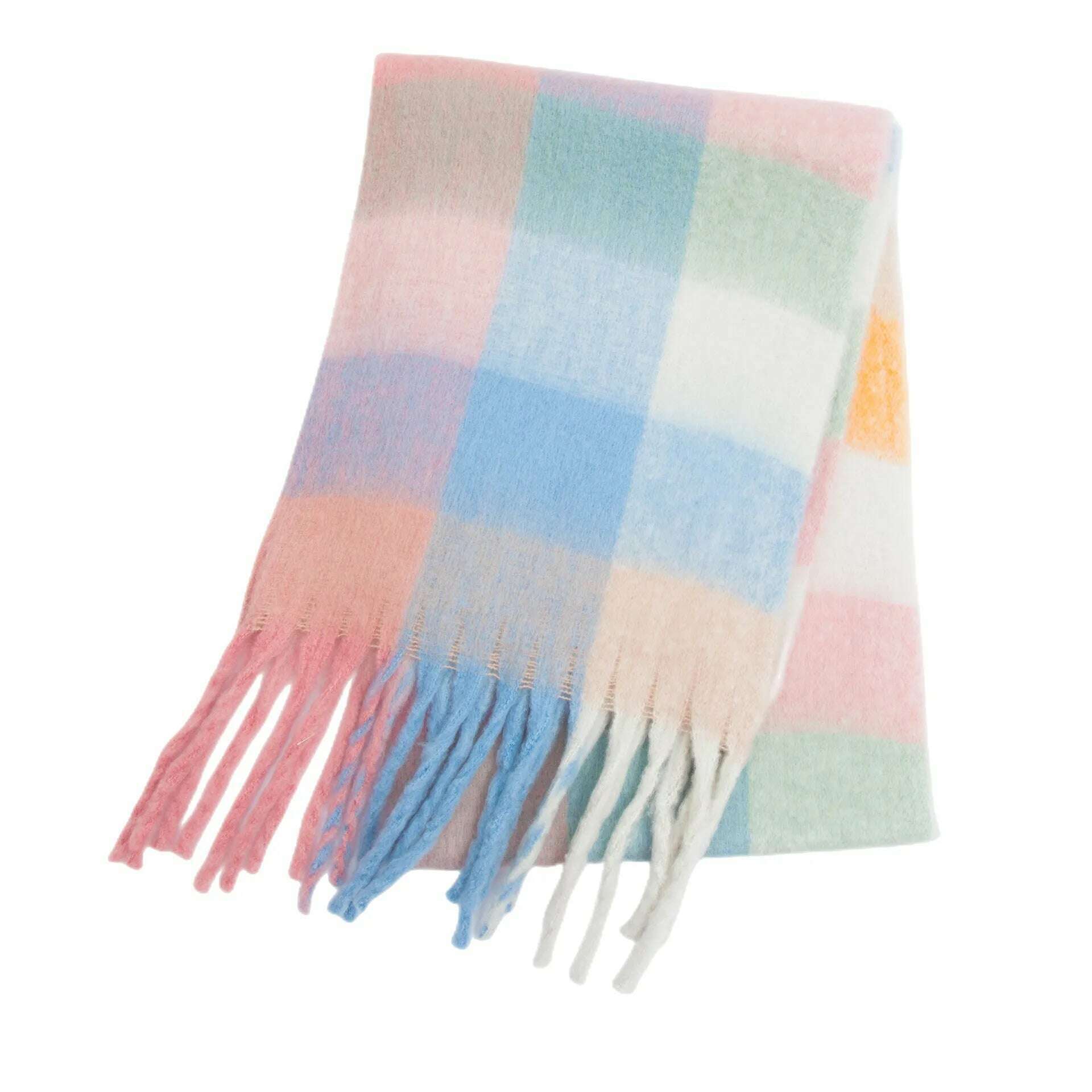 2024 Winter Thick Warm Scarf Women Cashmere Shawl and Wraps Pashmina Neckerchief Bufanda Female Rainbow Hairy Tessel Echarpe New - KIMLUD