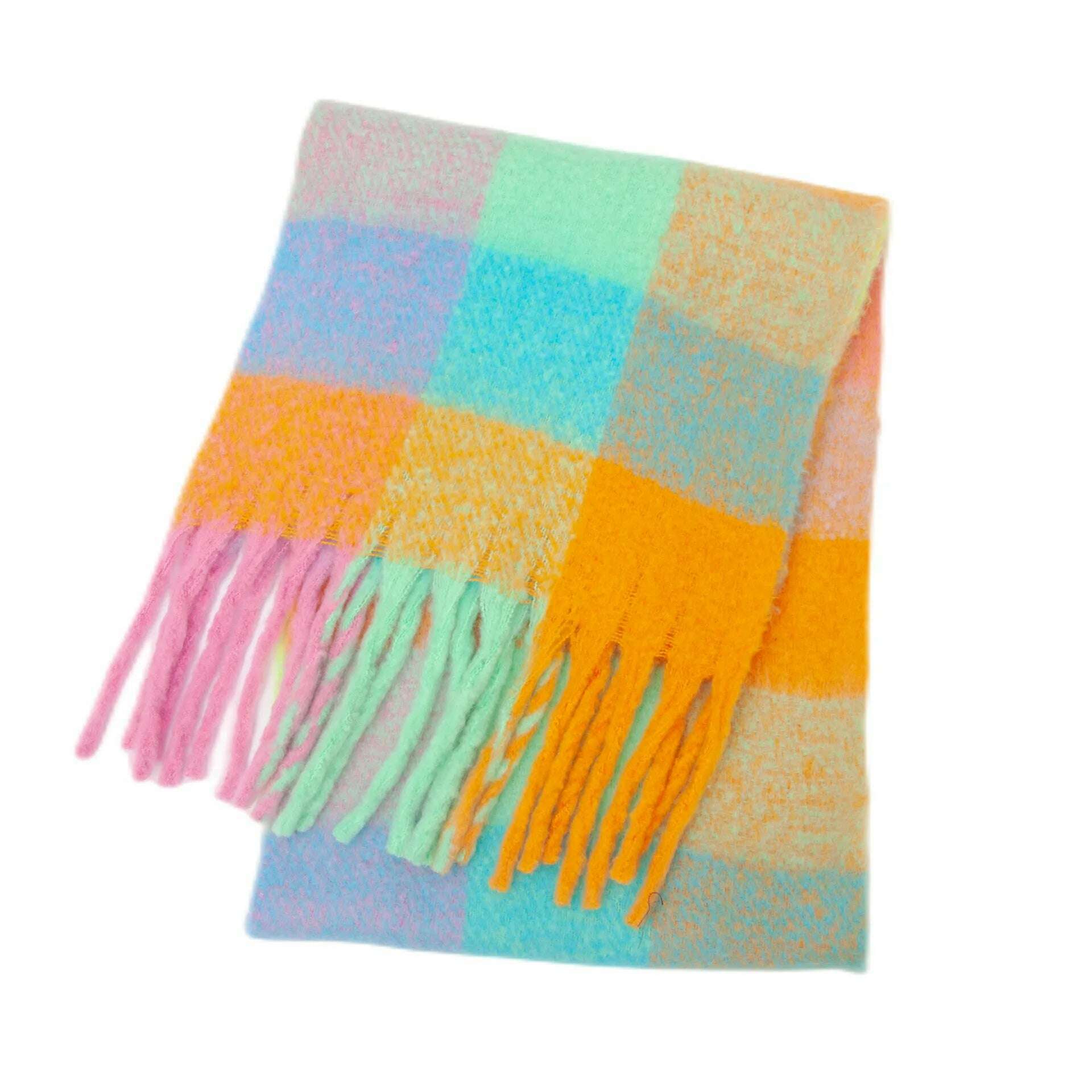 2024 Winter Thick Warm Scarf Women Cashmere Shawl and Wraps Pashmina Neckerchief Bufanda Female Rainbow Hairy Tessel Echarpe New - KIMLUD