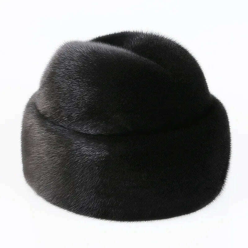 2024 Winter Unisex Top Real Mink Fur Bomber Hat Male Genuine Marten Head Warm Black/Brown Caps Best Gift For parent Gorras - KIMLUD