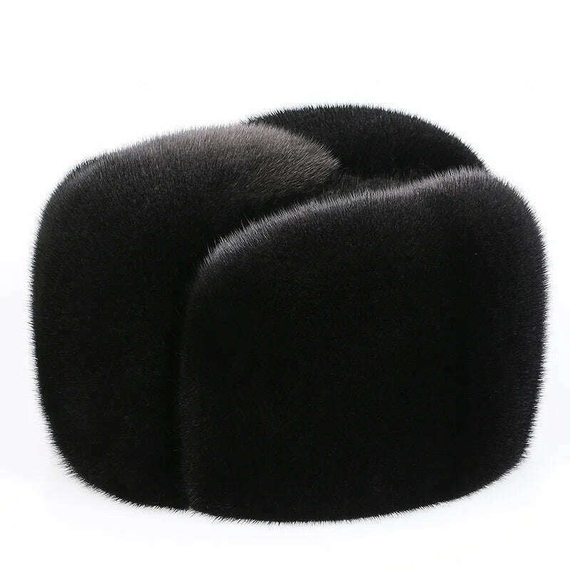 2024 Winter Unisex Top Real Mink Fur Bomber Hat Male Genuine Marten Head Warm Black/Brown Caps Best Gift For parent Gorras - KIMLUD