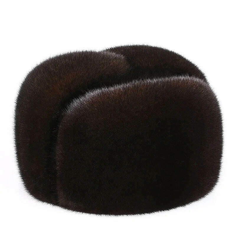 KIMLUD, 2024 Winter Unisex Top Real Mink Fur Bomber Hat Male Genuine Marten Head Warm Black/Brown Caps Best Gift For parent Gorras, KIMLUD Womens Clothes