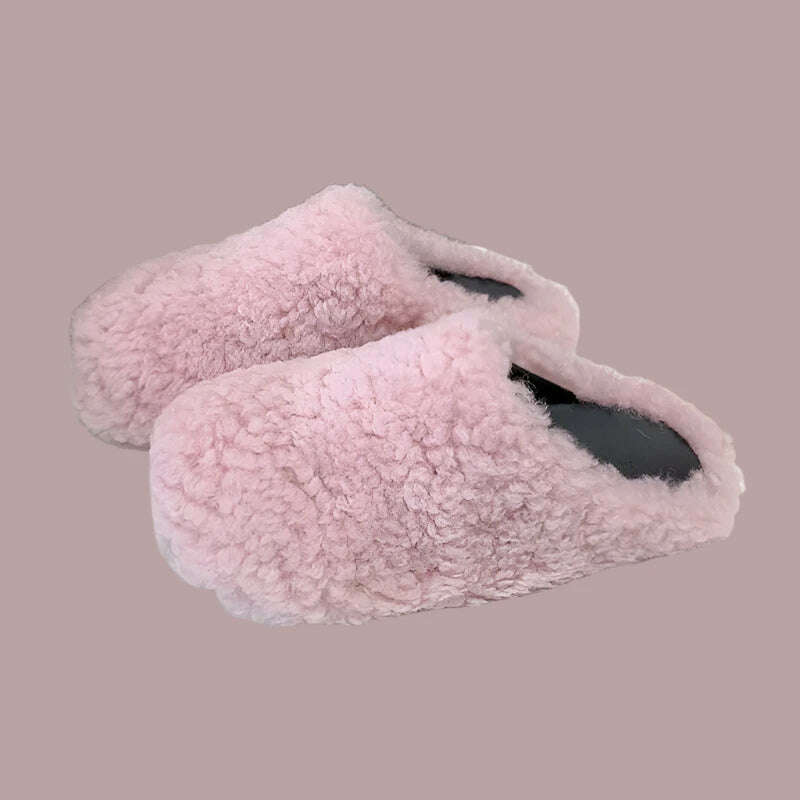 KIMLUD, 2024 Winter Women's Fur Slippers Non-slip Women Luxury European Station Ladies Fur Slides Flat Heel Fashion Woll Fur Slippers, KIMLUD Womens Clothes