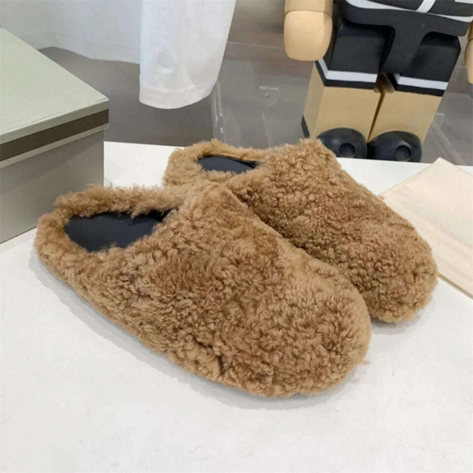 KIMLUD, 2024 Winter Women's Fur Slippers Non-slip Women Luxury European Station Ladies Fur Slides Flat Heel Fashion Woll Fur Slippers, Slippers 8 / 40, KIMLUD APPAREL - Womens Clothes