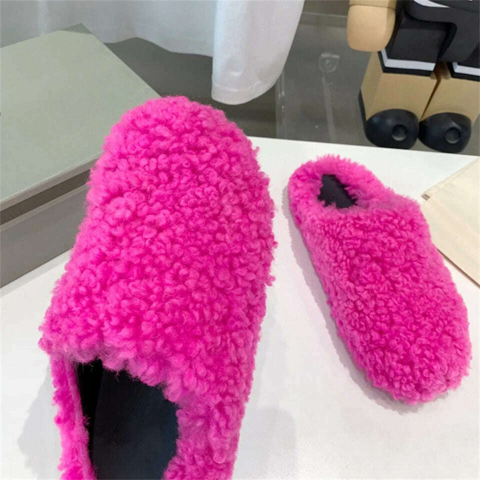 KIMLUD, 2024 Winter Women's Fur Slippers Non-slip Women Luxury European Station Ladies Fur Slides Flat Heel Fashion Woll Fur Slippers, KIMLUD Womens Clothes