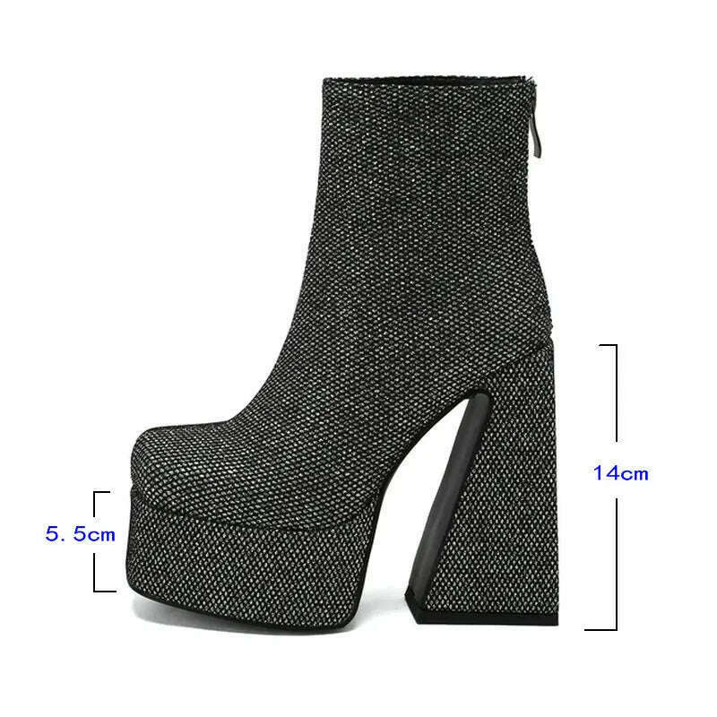 2024 Women Ankle Boots Platform Thick High Heel Ladies Short Boots Microfiber High Quality Zipper Dress Women's Shoes Plus Size - KIMLUD